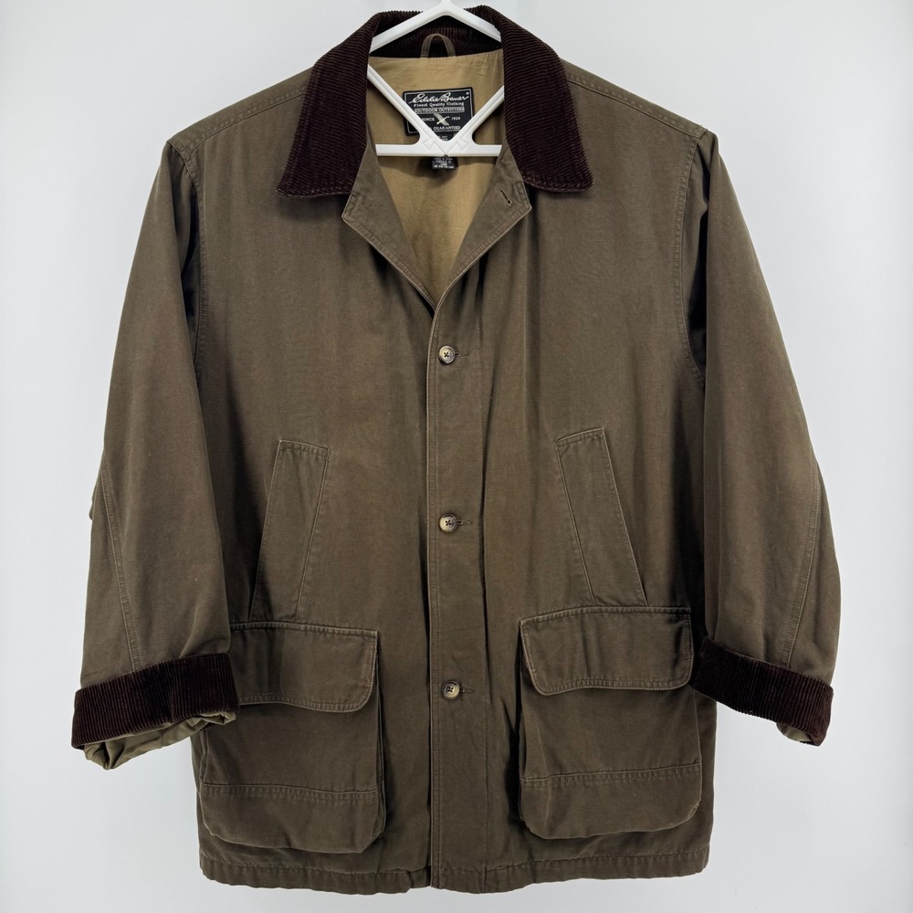Eddie Bauer Mens‎ Field Jacket Chore Barn Brown Corduroy Collar Canvas XL